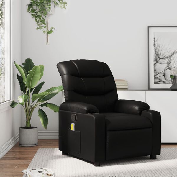 vidaXL Massage Recliner Chair Black Faux leather, metal, plywood Single