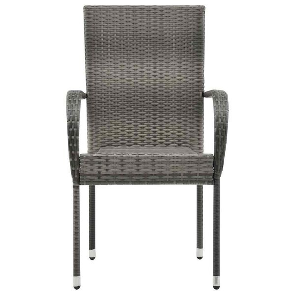 vidaXL Dining Chair Set of 2 Grey Poly Rattan Standard Stackable