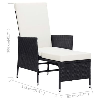 vidaXL Reclining Patio Chair with Cushions Poly Rattan Black