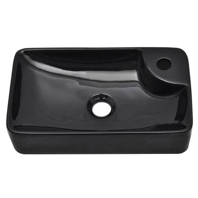 vidaXL Bathroom Basin Ceramic Black 17.3"x9.8"x3.9"