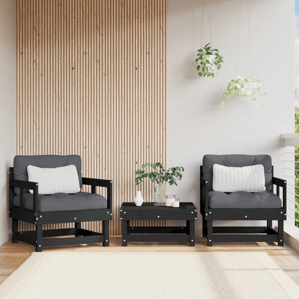 vidaXL Garden Chair Black Solid pine wood Medium Modular Garden Chair