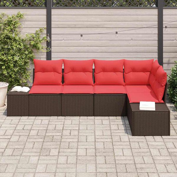 vidaXL Garden Sofa Set with Cushion 5 pcs Brown Poly Rattan