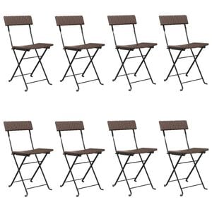 vidaXL Folding Bistro Chair Set of 8 Brown PE rattan, powder-coated steel