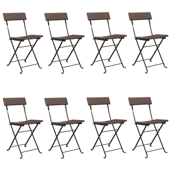 vidaXL Folding Bistro Chair Set of 8 Brown PE rattan, powder-coated steel