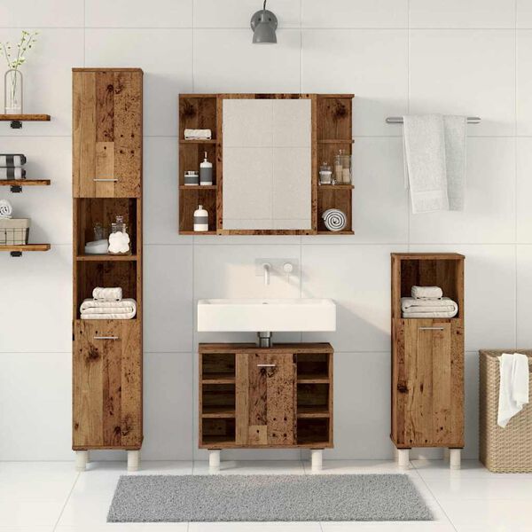 vidaXL Bathroom Furniture Set Old Wood Engineered wood, glass Large