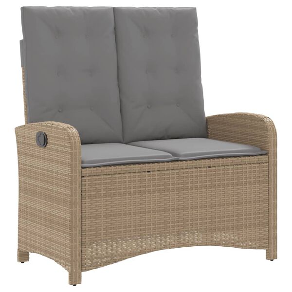 vidaXL Reclining Patio Bench with Cushions Beige Poly Rattan