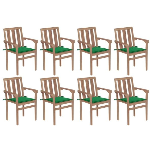 vidaXL Stackable Patio Chairs with Cushions 8 pcs Solid Teak Wood