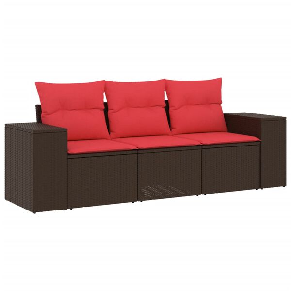 vidaXL 3 Piece Garden Sofa Set with Cushions Brown Poly Rattan
