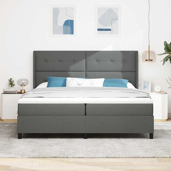 vidaXL Box Spring Bed with Mattress Dark gray 78.7&ldquo; x 78.7&rdquo; fabric