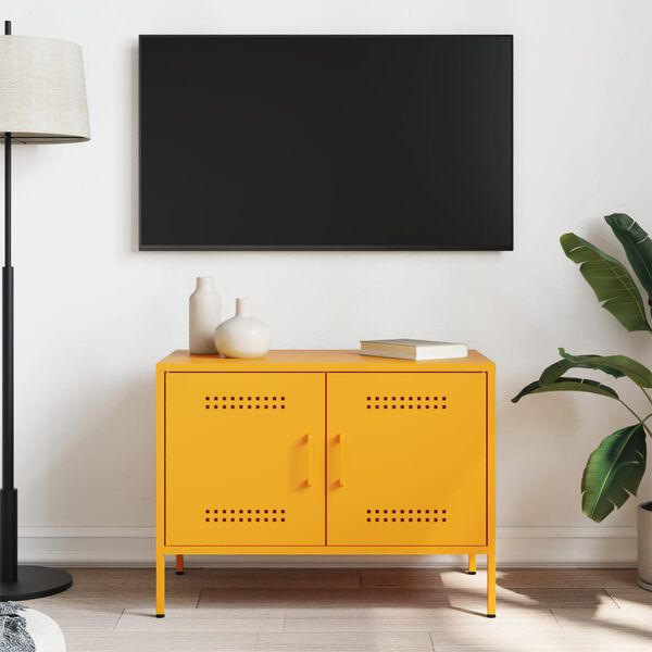 vidaXL TV Cabinet Mustard Yellow Steel Small TV Cabinet Rectangular