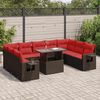 vidaXL 10 Piece Patio Sofa Set with Cushions Brown Poly Rattan Acacia