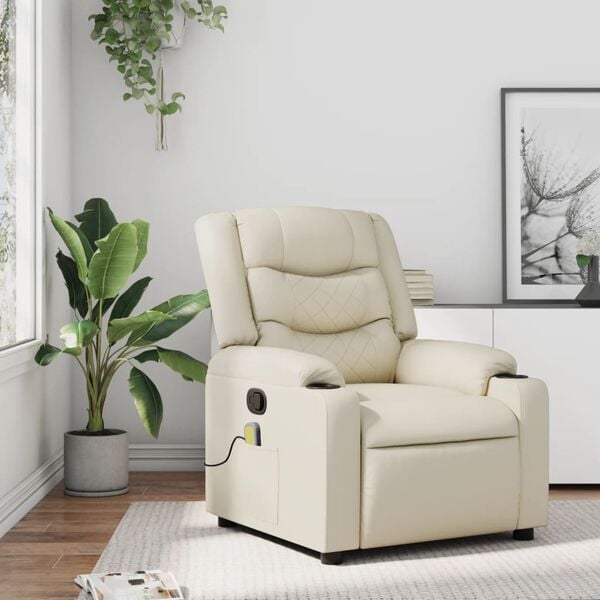 vidaXL Massage Recliner Chair Cream Faux leather, Metal, Plywood Regular