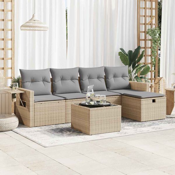 vidaXL Garden Sofa Set Beige Poly Rattan 6 Piece Sofa Set