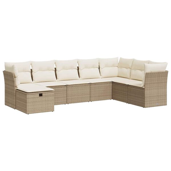 vidaXL Garden Sofa Set Beige PE rattan, Powder-coated steel, 100% polyester