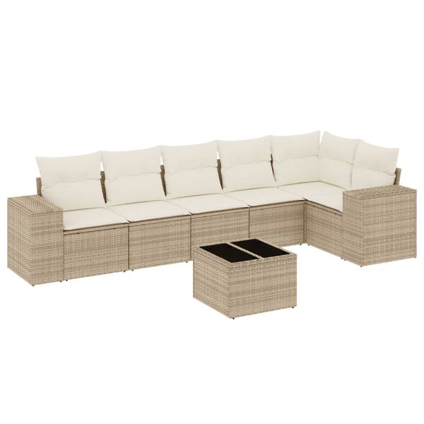vidaXL 7 Piece Patio Sofa Set with Cushions Beige Poly Rattan