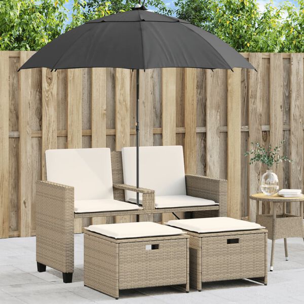 vidaXL Patio Sofa Beige PE rattan 2-seater Removable Covers Patio Sofa