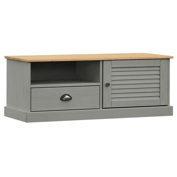 vidaXL TV Cabinet Grey Solid pine wood, engineered wood, metal Medium