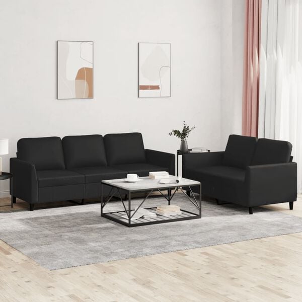 vidaXL Sofa Set Black Faux leather, metal, textilene, plywood
