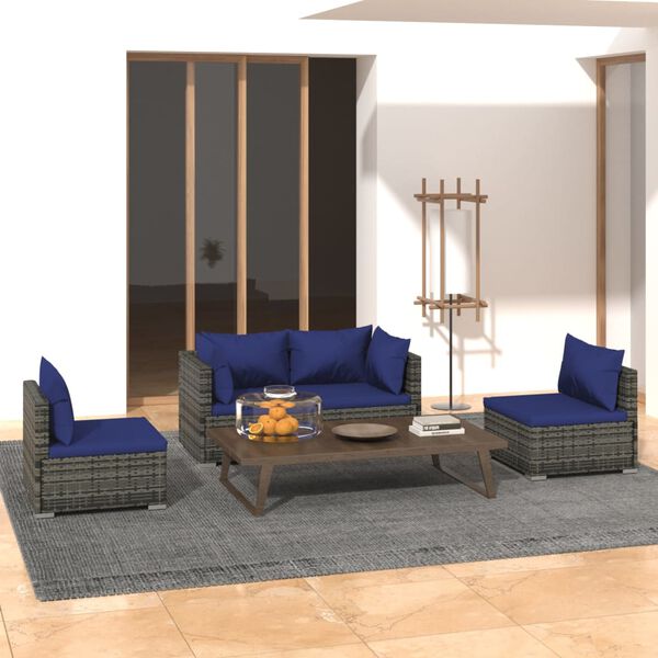 vidaXL Garden Lounge Set Grey PE rattan, coated steel, plastic Modular