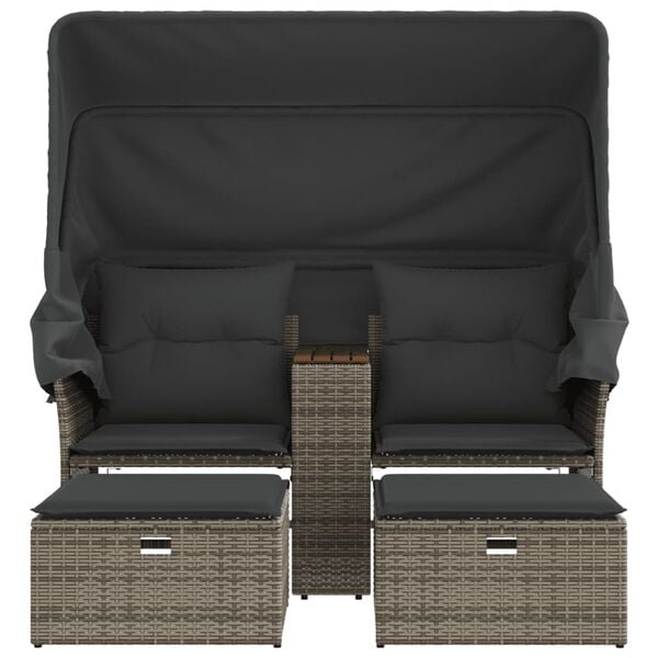 vidaXL Garden Sofa Grey PE rattan, powder-coated steel, solid acacia wood