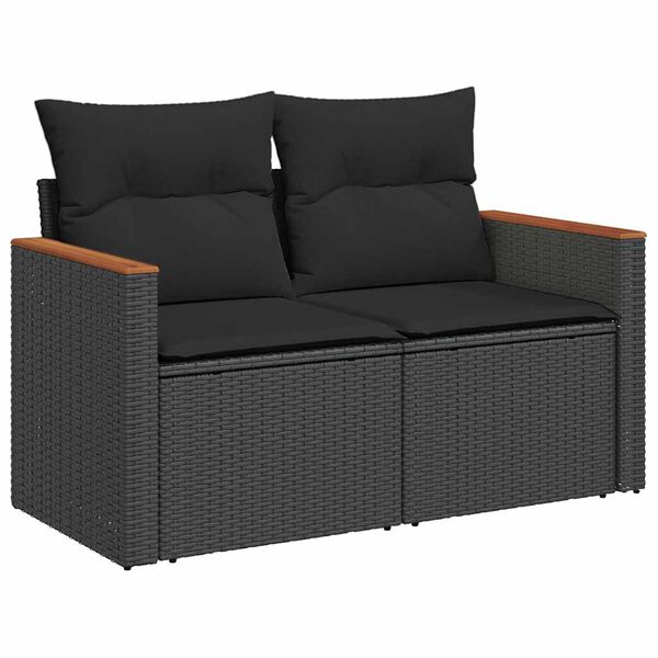 vidaXL Garden Sofa Set Black PE rattan Medium Adjustable Armrests