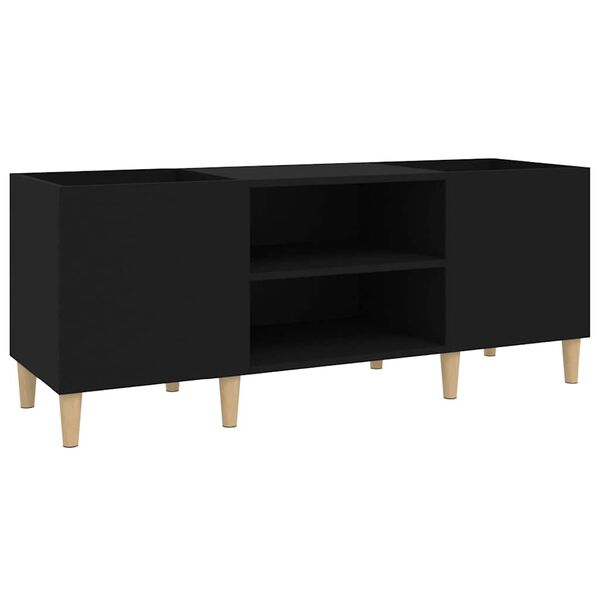 vidaXL Record Cabinet Black Engineered wood, solid eucalyptus wood Medium