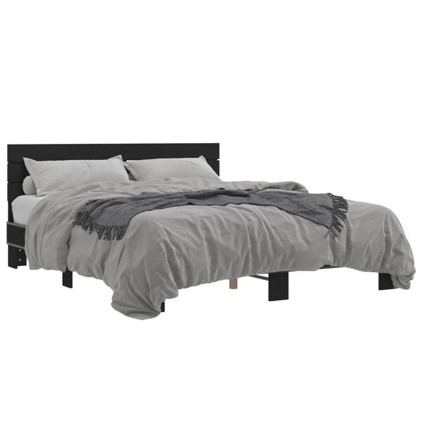 vidaXL Bed Frame Black Engineered Wood King Size Durable Bed Frame