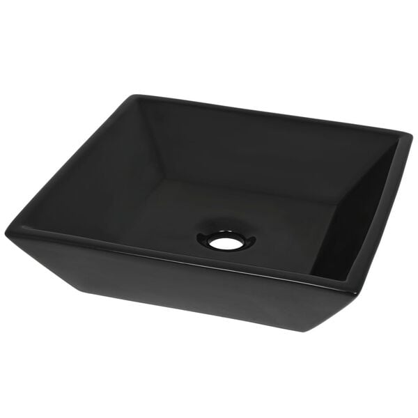 vidaXL Basin Ceramic Square Black 16.3x16.3x4.7"