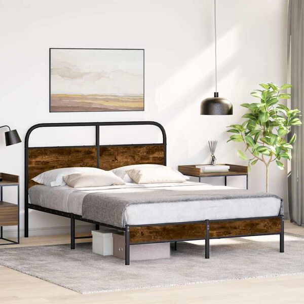 vidaXL Bed Frame Smoked oak Steel, Engineered wood Full Durable
