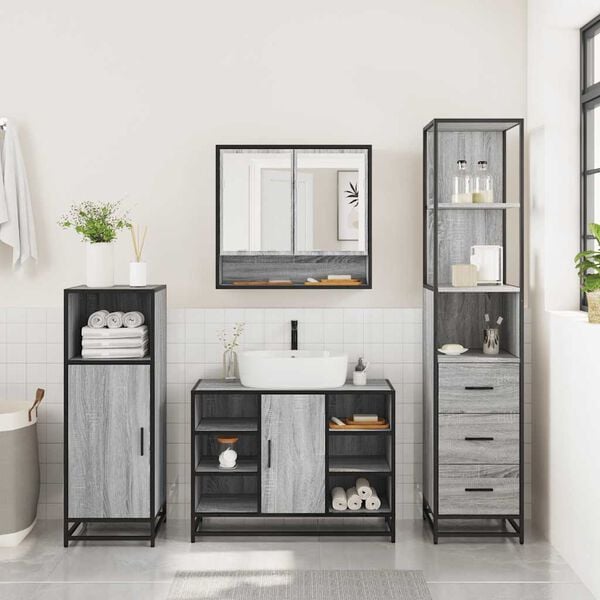 vidaXL Bathroom Furniture Set Grey Sonoma Engineered wood, metal Medium
