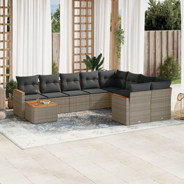 vidaXL Garden Sofa Set Grey PE rattan Large Removable Covers