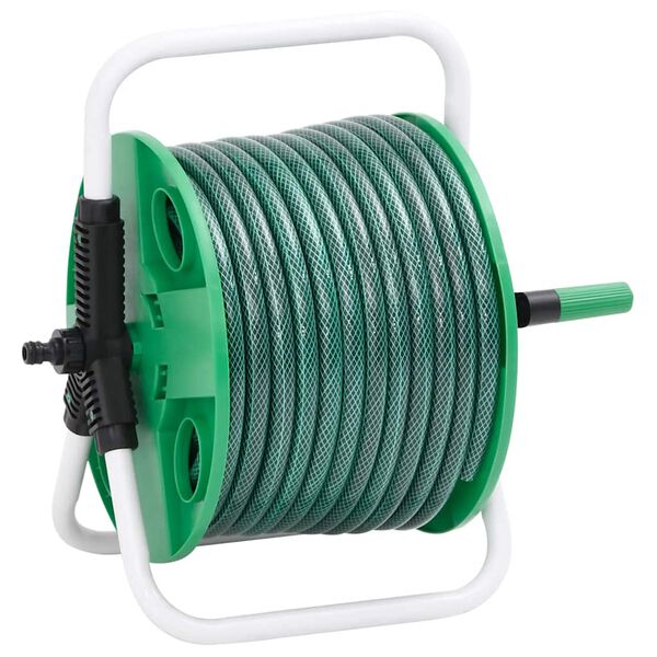 vidaXL Free Standing Green Hose Reel with Hose Fitting Set 0,5" 98.4 ' PVC