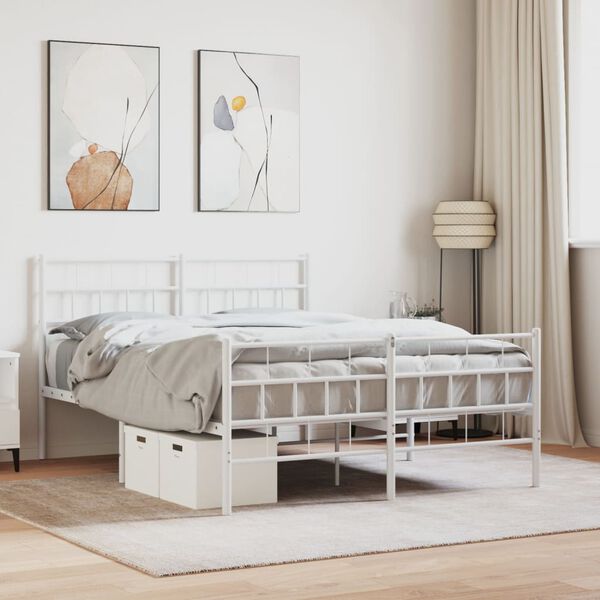 vidaXL Metal Bed Frame White Powder-Coated Steel Small Double