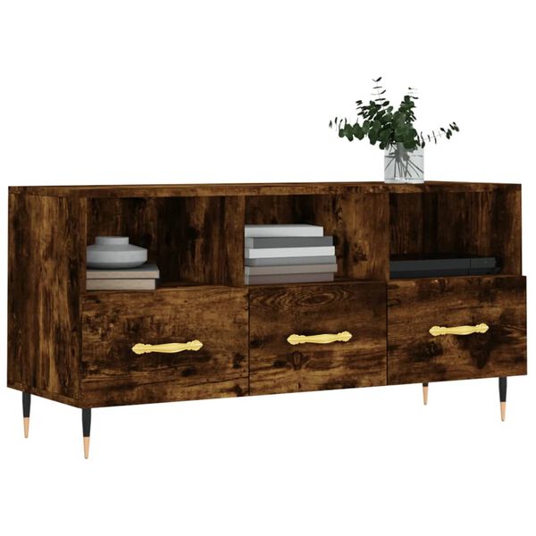 vidaXL TV Cabinet Smoked Oak Engineered Wood, Iron Medium TV Cabinet