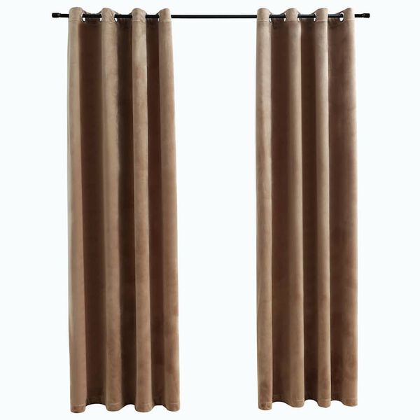 vidaXL Blackout Curtains with Rings 2 pcs Velvet Beige 55.1x88.6"