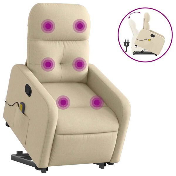 vidaXL Stand Up Massage Recliner Chair Cream Polyester, Metal, Plywood