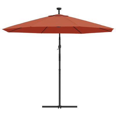vidaXL Cantilever Umbrella with LED Lights and Steel Pole Terracotta