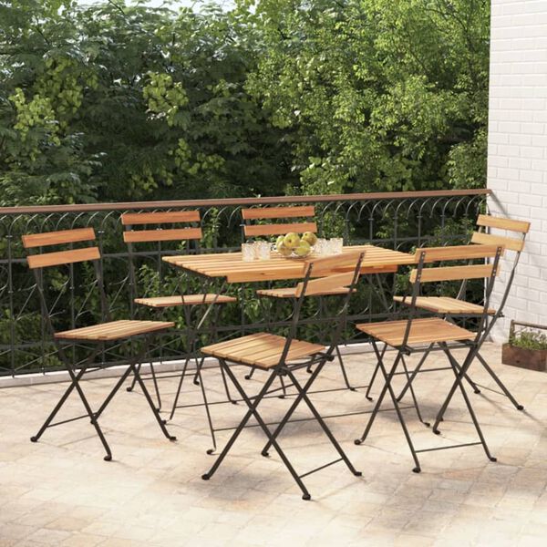vidaXL Folding Bistro Set Natural wood and black