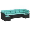 vidaXL Garden Sofa Set 7 pcs Black and Turquoise Poly Rattan