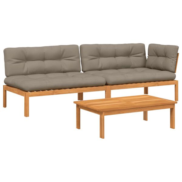 vidaXL Pallet Sofa Set Taupe Solid acacia wood with 100% polyester cushions