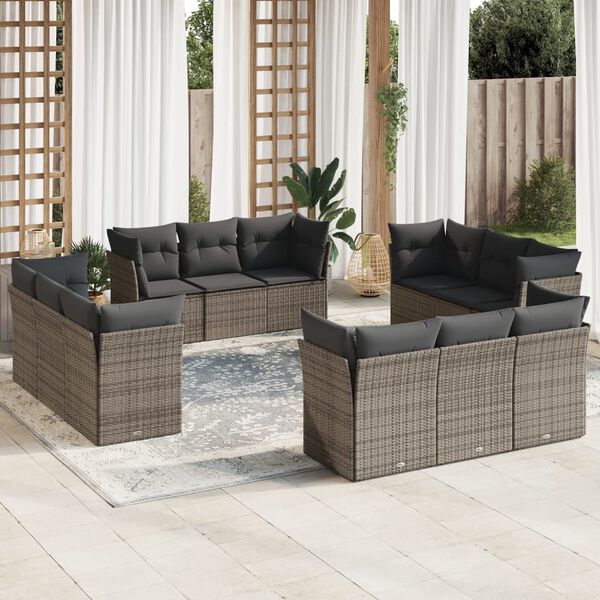 vidaXL Garden Sofa Set Grey PE rattan 12 Piece Modular Garden Sofa Set