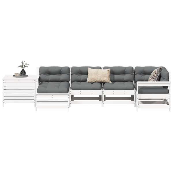 vidaXL Garden Sofa Set White Solid Pine Wood Large Modular