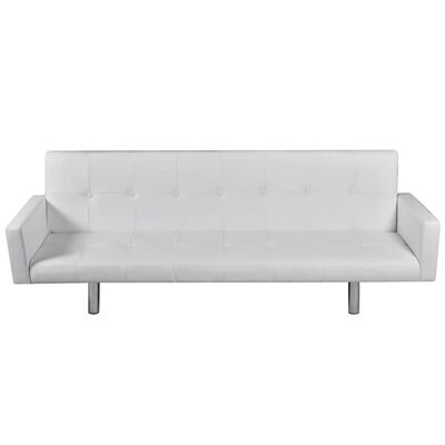 vidaXL Sofa Bed with Armrest White Artificial Leather