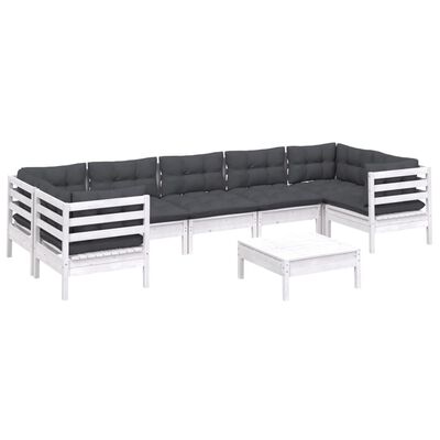 vidaXL 8 Piece Patio Lounge Set with Cushions White Pinewood