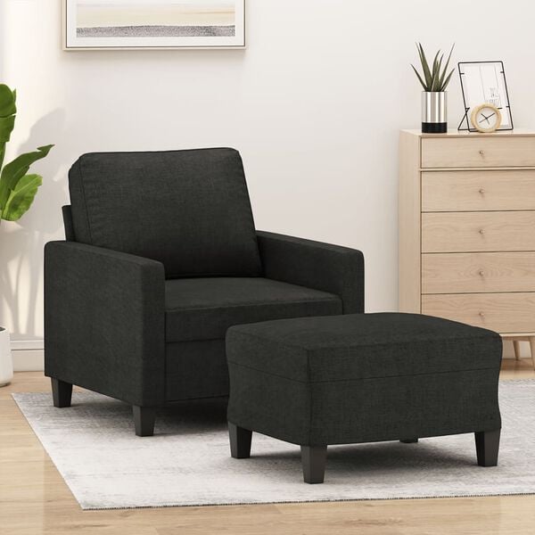 vidaXL Sofa Chair With Footstool Black