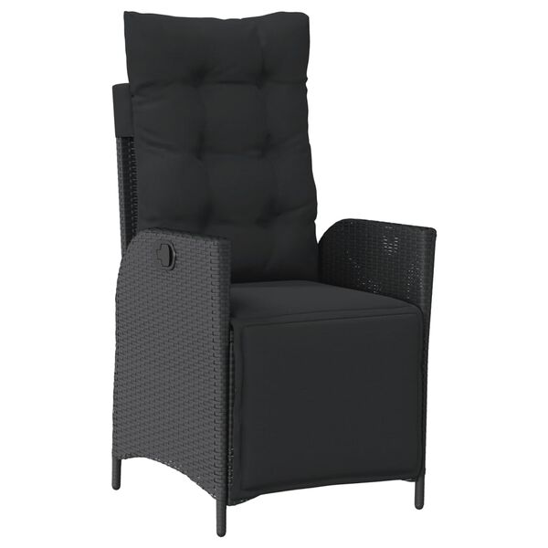 vidaXL Reclining Garden Chair Black PE Rattan, Powder-Coated Steel Medium