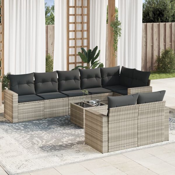 vidaXL Garden Sofa Set Light Grey PE Rattan Large Modular