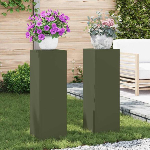 vidaXL Plant Stand 2 pcs Olive green 9.45 x 9.45 x 29.53 in Steel