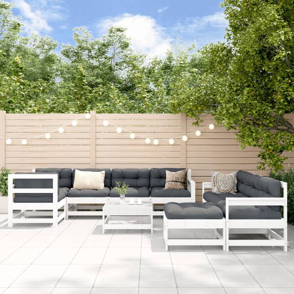 vidaXL Garden Lounge Set White Solid pine wood, plywood Medium Modular