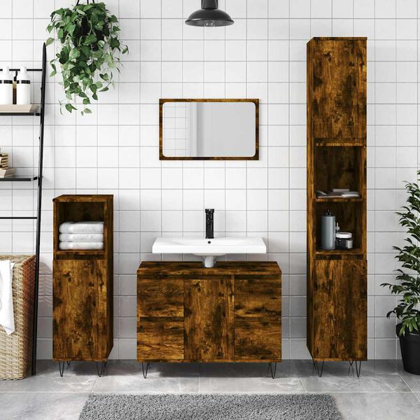 vidaXL Bathroom Cabinet Smoked Oak 31.5x13.0x23.6" Engineered Wood